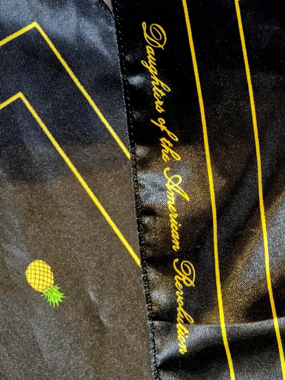 Daughters of the American Revolution DAR Black Scarf with Pineapple Print